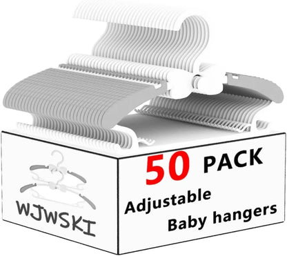 WJWSKI Kids Hangers - Adjustable Toddler Clothes Hangers for Nursery | 50 Pack, Grey