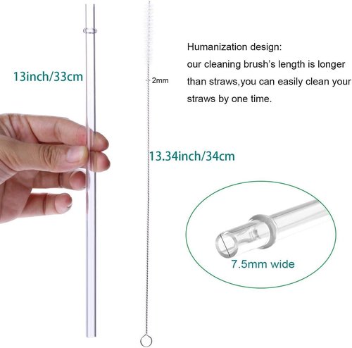 Dakoufish 13" Long Reusable Plastic Drinking Straws - Set of 12 for Mason Jars & Tumblers, 7 Colors with Cleaning Brush