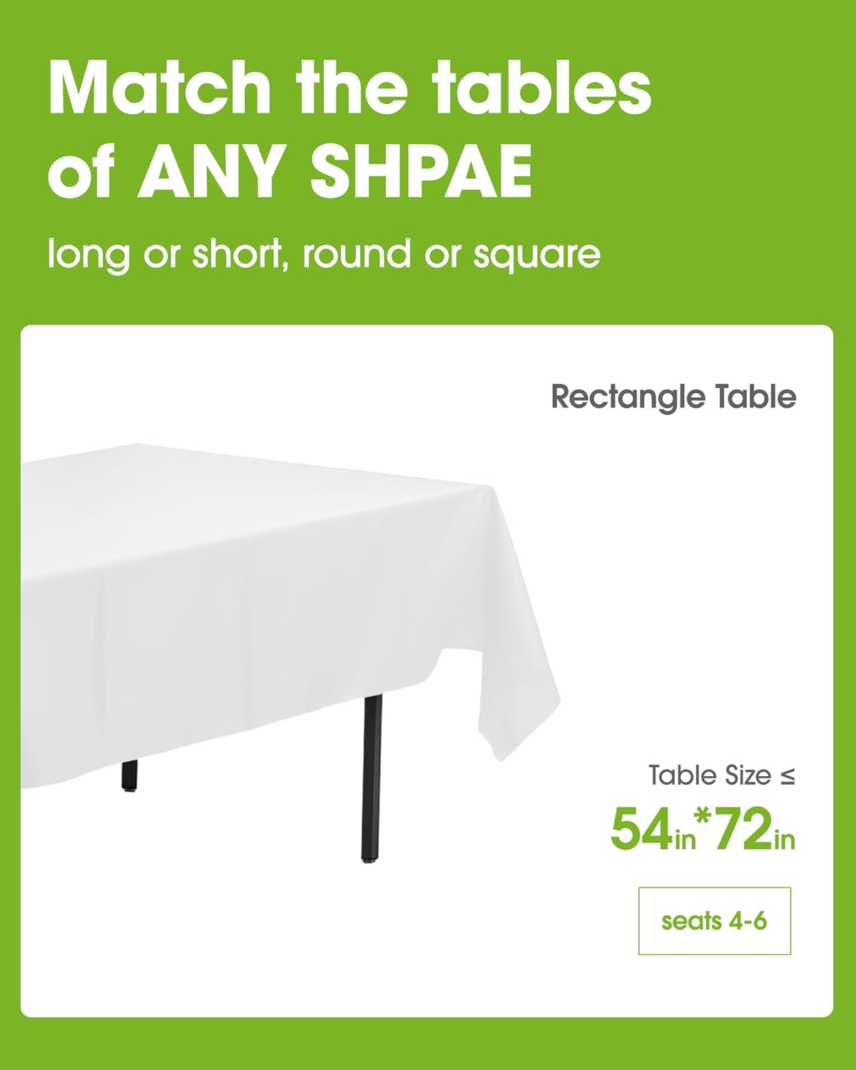 Pureegg Disposable Plastic Tablecloths - 10 Pack, 54 x 72 Inch, Sturdy & Leakproof for Parties, Picnics, Weddings | White
