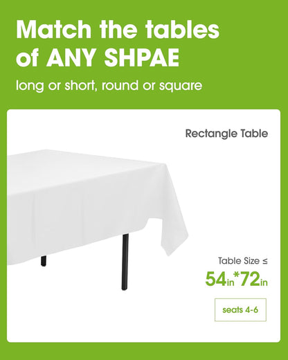 Pureegg Disposable Plastic Tablecloths - 10 Pack, 54 x 72 Inch, Sturdy & Leakproof for Parties, Picnics, Weddings | White