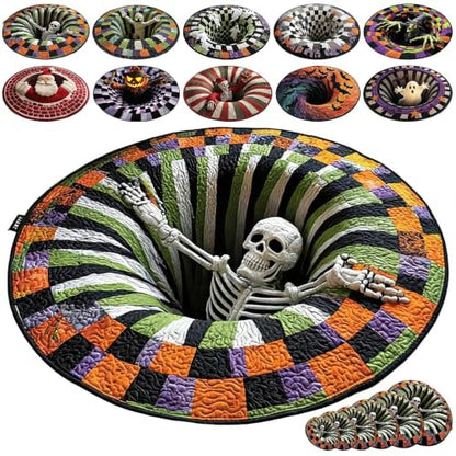 Halloween 3D Vortex Rug Ghost Skeleton Candy Corn Optical Illusion Non Slip Home Decor
