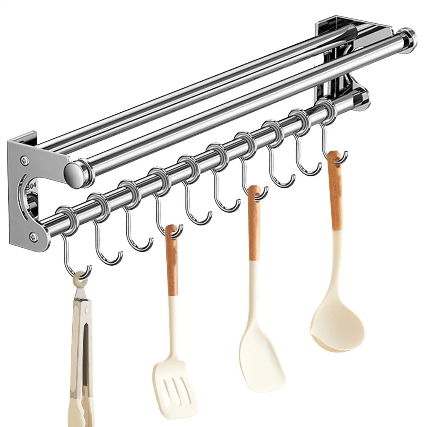 semofcen Kitchen Utensil Holder Hanger 30/40/50CM Stainless Steel Multifunctional Slide Rail Hook Space Saving Utensil Rack No Drilling Kitchen Rail for Hanging Cooking Utensils Mugs Spoons