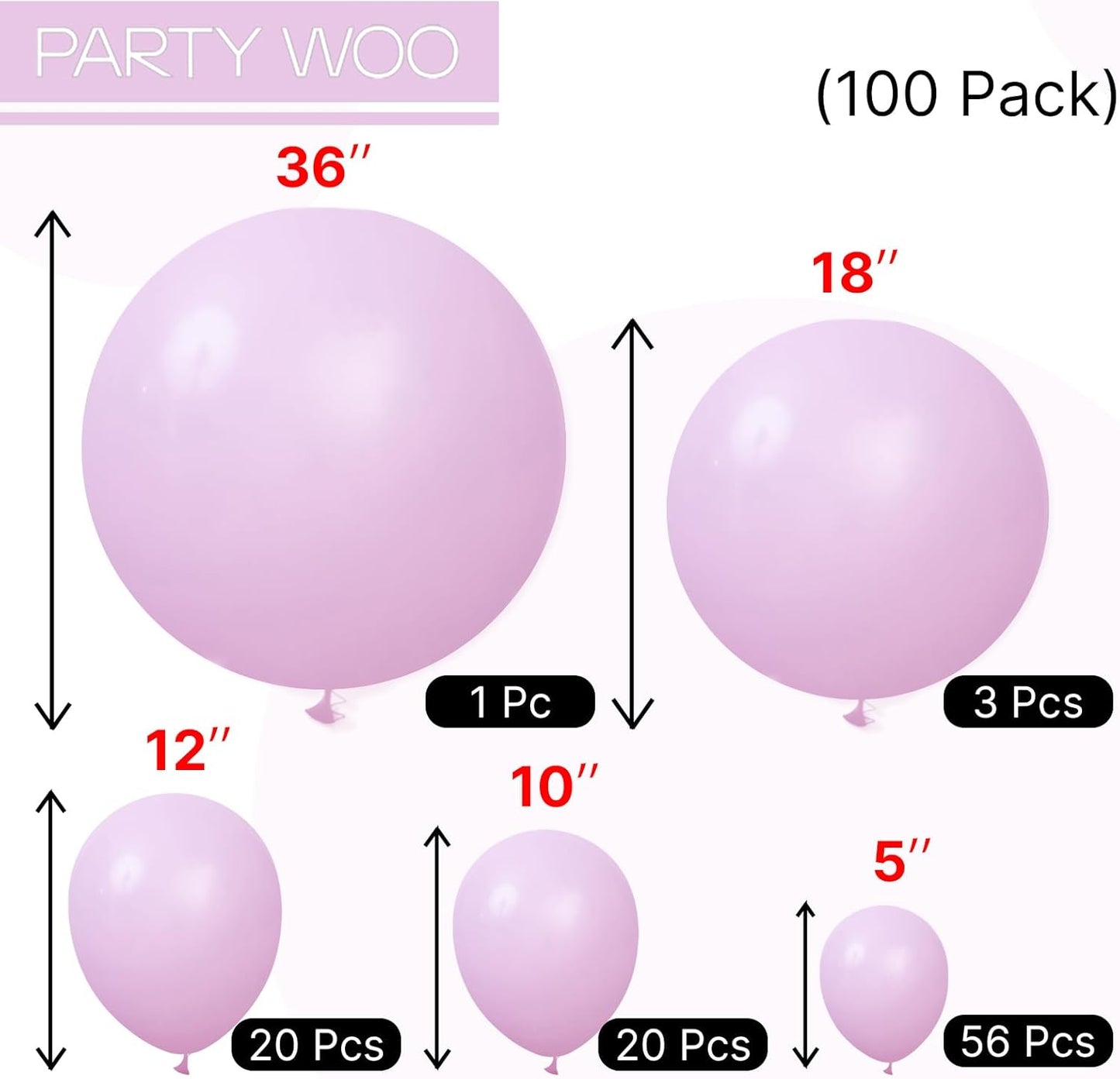 PartyWoo Baby Pink Balloons - 100pcs Pastel Balloon Arch Kit for Baby Shower & Birthday Decor | 5-36 Inch Sizes