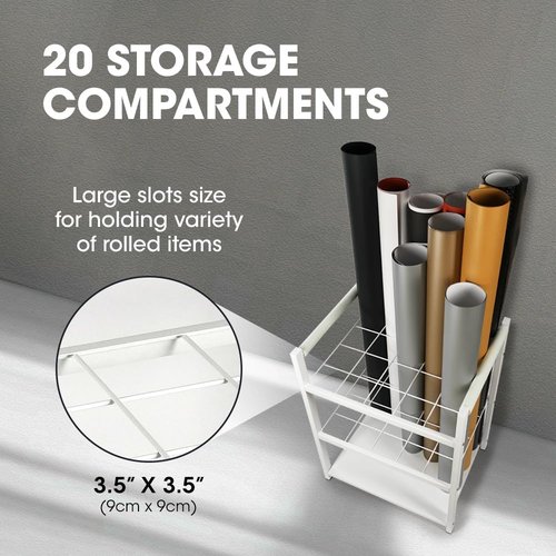 J JACKCUBE DESIGN Blueprint Storage Rack - 20 Slot Rolling File Cart Organizer for Art & Plans (White)