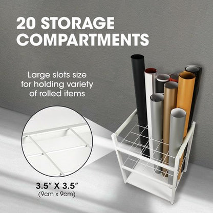 J JACKCUBE DESIGN Blueprint Storage Rack - 20 Slot Rolling File Cart Organizer for Art & Plans (White)