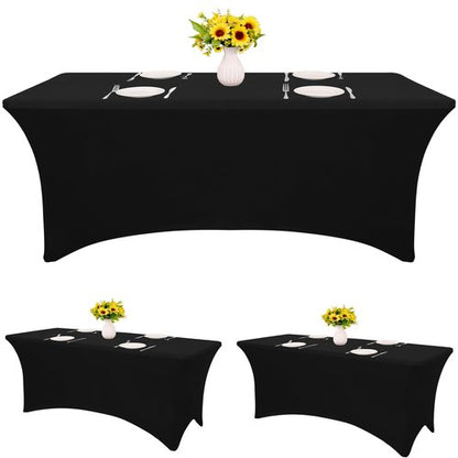 HAISIWLKJ 3 Pack Table Cloth 6ft Black Tablecloths for Rectangle Folding Table Spandex Fitted Stretch Table Cover Wrinkle Resistant Washable Table Protector for Party, Wedding, Banquet, Festival.