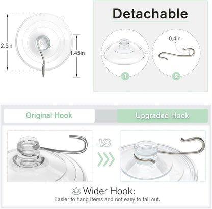 VIS'V Large Suction Cup Hooks - 2 Pcs Durable Hold with 10 Pcs Metal Hooks for Versatile Use