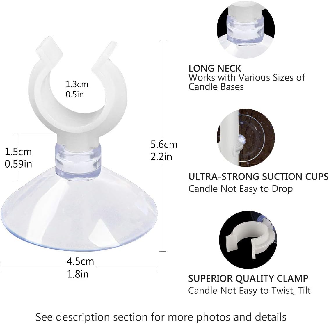 Window Candle Suction Cups Clamp - Secure Holder for Electric Candles - 20-Pack for Christmas Decor