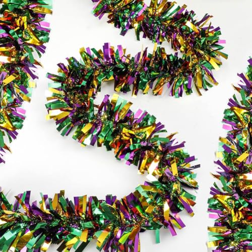 33Ft Christmas Tinsel Garland - Gold Green Purple Metallic Decor for Holiday & Party