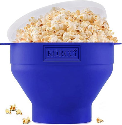 Korcci Microwaveable Silicone Popcorn Popper - Collapsible, No Oil Needed, Dishwasher Safe | Blue