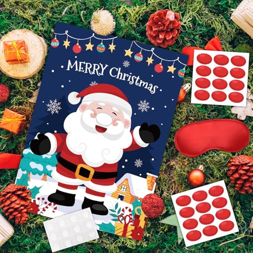 Christmas Pin the Nose on Santa Game Set with Poster and Blindfold