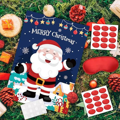 Christmas Pin the Nose on Santa Game Set with Poster and Blindfold