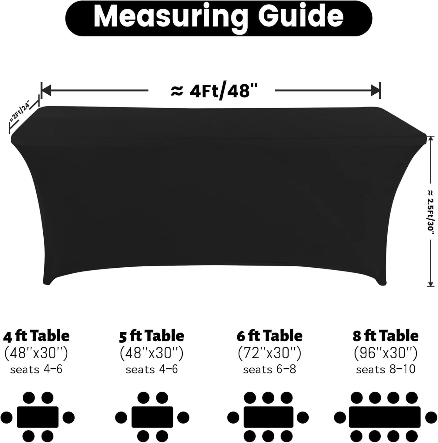 Spandex Table Cover - 4 ft. Fitted Polyester Tablecloth with Open Back - Black