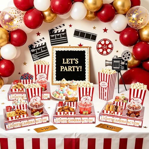 Movie Night Snack Trays with Popcorn & Snack Boxes - Red / 32