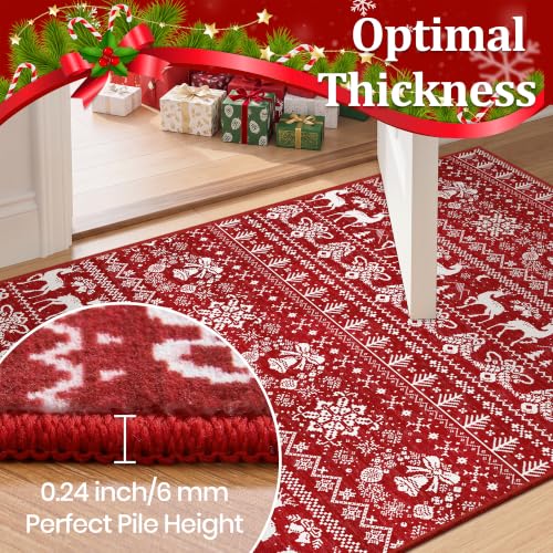 Christmas Runner Rug 2x10 ft Red Moroccan Style Washable Non-Slip Hallway Rug