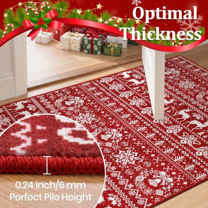 Christmas Runner Rug 2x10 ft Red Moroccan Style Washable Non-Slip Hallway Rug
