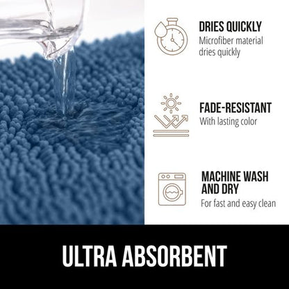 GORILLA GRIP Bath Rug Mat 42x24, Thick Soft Absorbent Chenille, Quick Dry Microfiber Mats, Rubber Backing Washable Shower Floor Rugs, Bathmat Runner, US Designed Bathroom Home Decor Accessories Blue