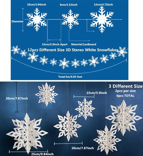 24Pcs Snowflake Christmas Decor | 12 Silver & 12 White 3D Hanging Snowflakes for Holiday Parties