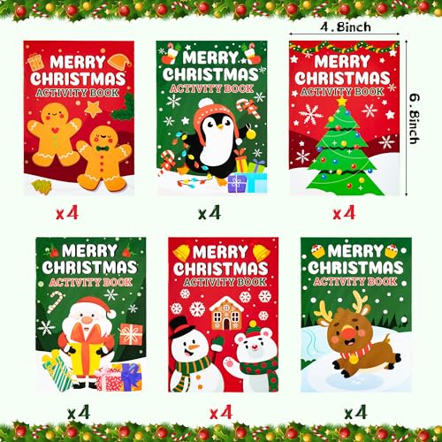 Christmas Activity Books Set - 24 Mini Coloring & Fun Games Books for Kids Xmas Variation