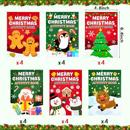 Christmas Activity Books Set - 24 Mini Coloring & Fun Games Books for Kids Xmas Variation