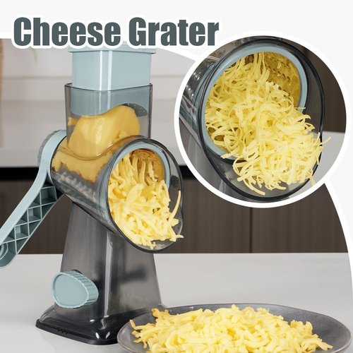 KEOUKE Rotary Cheese Grater - Hand Crank Shredder with 3 Stainless Steel Blades | Safe Kitchen Tool for Cheese, Veggies, Nuts, Chocolate