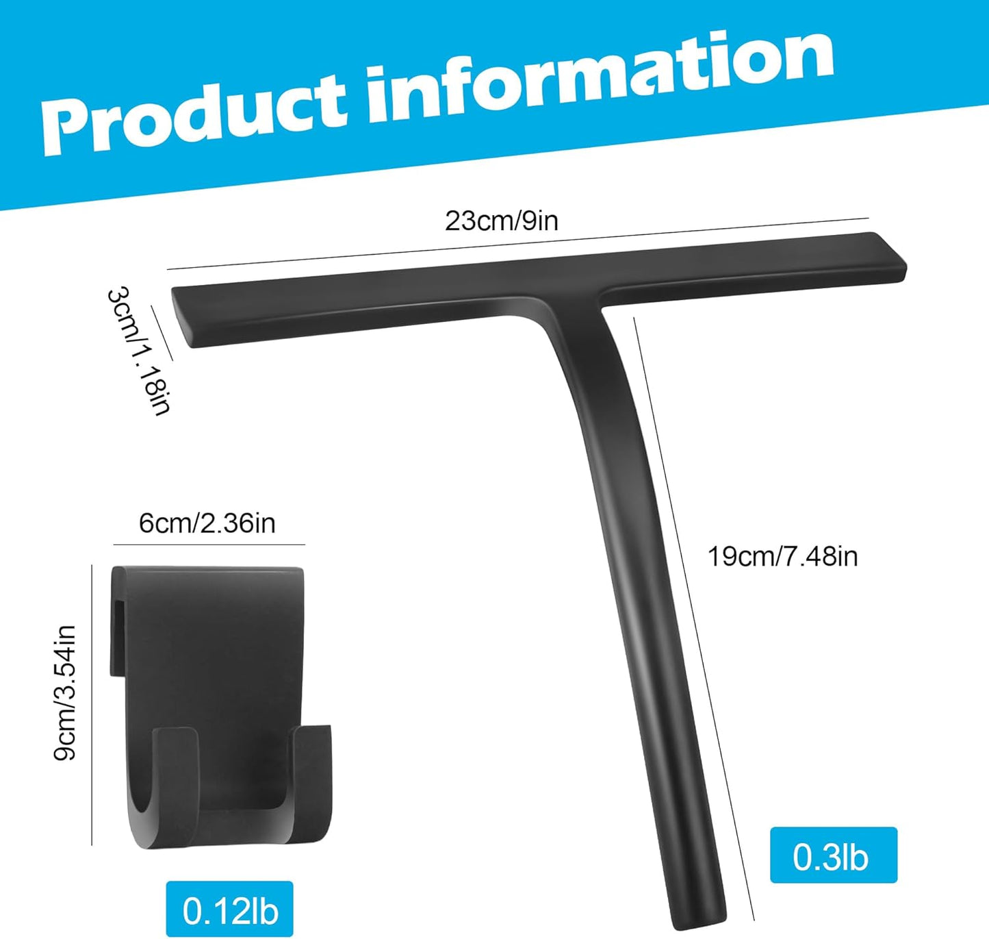Skiennix Shower Squeegee - Premium Glass Door & Mirror Cleaner with Hook - Silicone Gray Finish