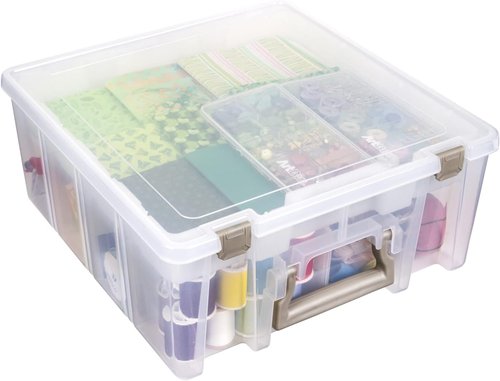 ArtBin Super Satchel Double Deep - Portable Arts & Crafts Storage Container with Lift-Out Tray & Removable Dividers, Clear