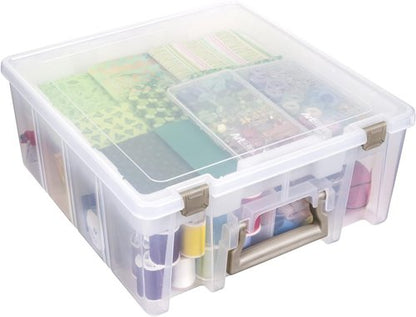 ArtBin Super Satchel Double Deep - Portable Arts & Crafts Storage Container with Lift-Out Tray & Removable Dividers, Clear