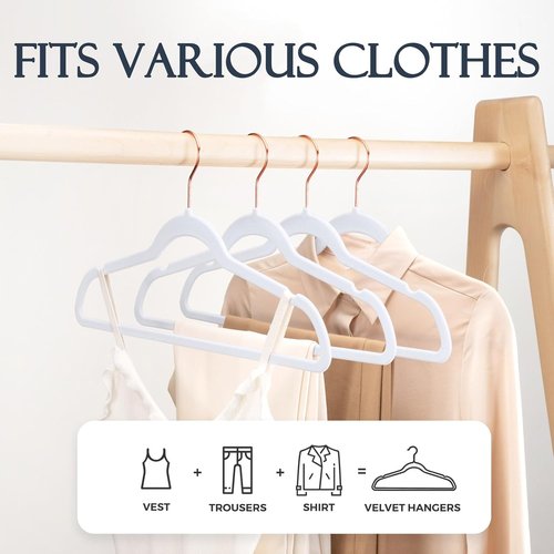 HOUSE DAY White Velvet Hangers - Premium Non-Slip Felt Clothes Hangers | 60 Pack, Durable Heavy Duty Design