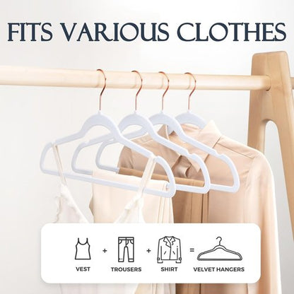 HOUSE DAY White Velvet Hangers - Premium Non-Slip Felt Clothes Hangers | 60 Pack, Durable Heavy Duty Design