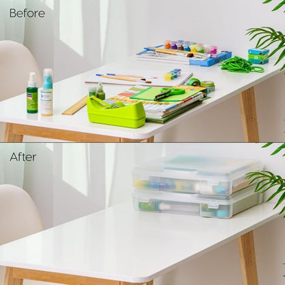 IRIS USA Scrapbook Paper Storage Cases - 6-Pack Thick Plastic Organizers with Handle | 12" x 12" Clear