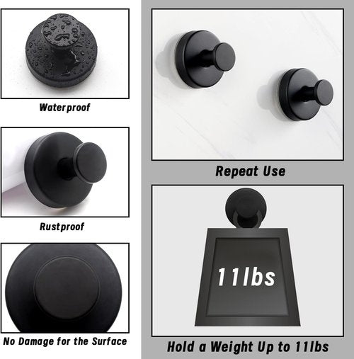 Benvo Suction Cup Hooks - No Drill Stainless Steel Hanging Hooks for Bathroom & Kitchen | 2 Pack, Black