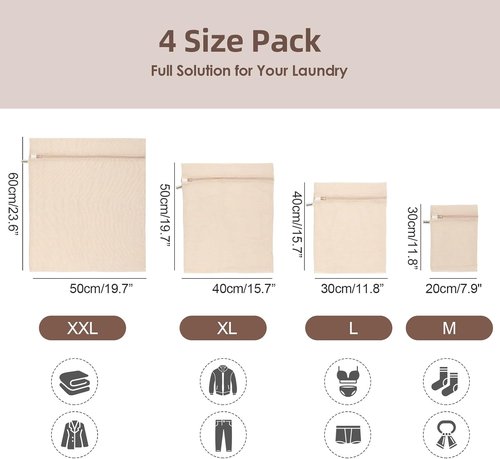 100% Cotton Mesh Laundry Bags by [Brand Name] - Premium Soft & Dye-Free | Set of 4 in Natural