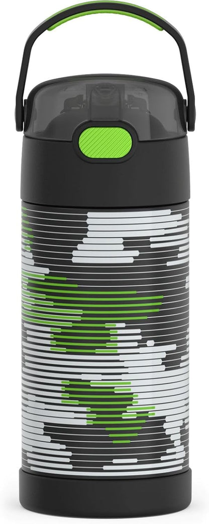 THERMOS FUNTAINER Water Bottle - 12 Ounce Kids Stainless Steel Vacuum Insulated with Straw | Inline Camo