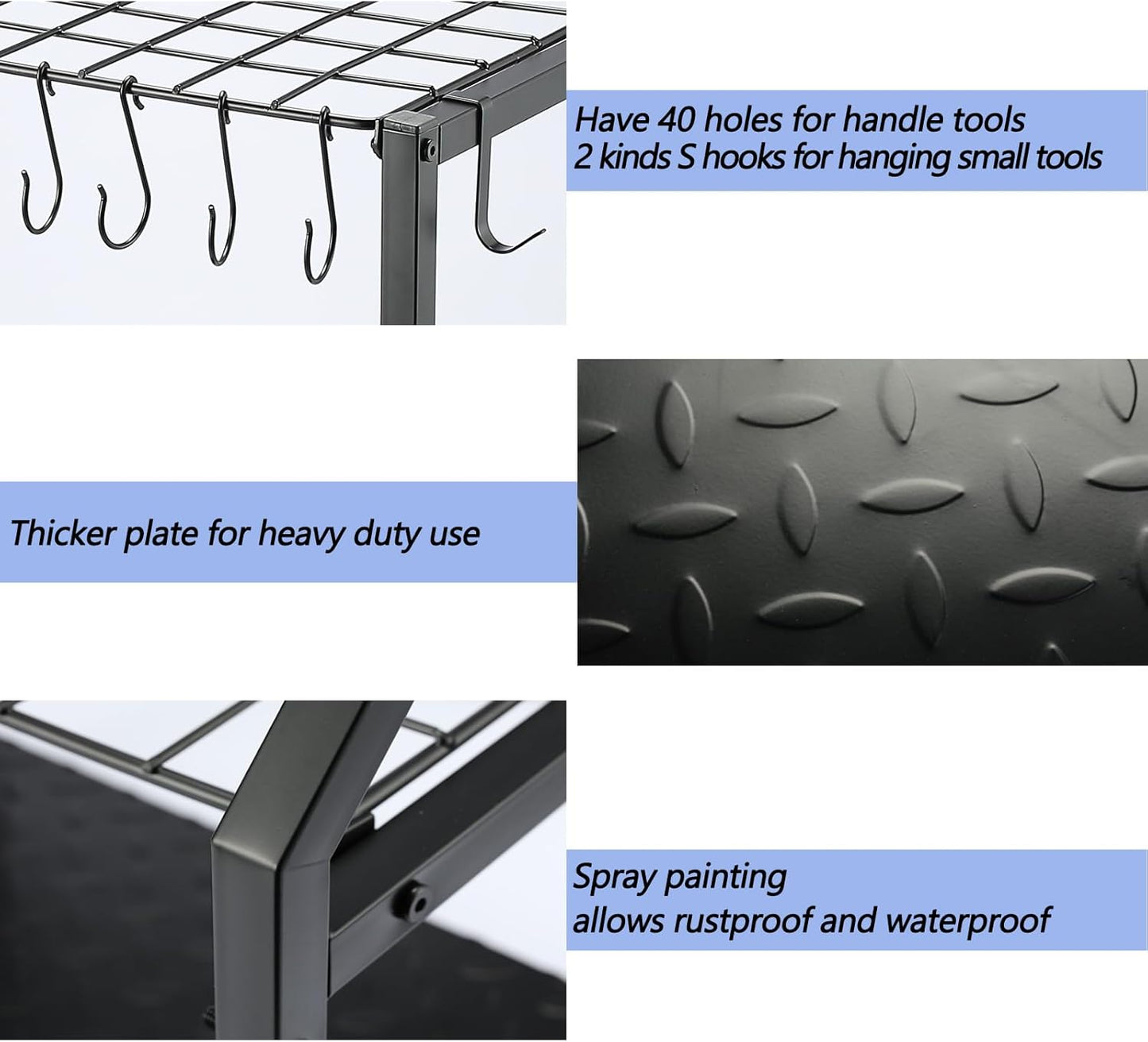 UU-Major Garden Tool Organizer - Heavy Duty Free Standing Rack for Garage & Outdoor Storage