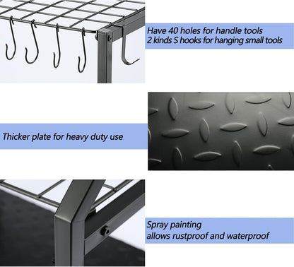 UU-Major Garden Tool Organizer - Heavy Duty Free Standing Rack for Garage & Outdoor Storage
