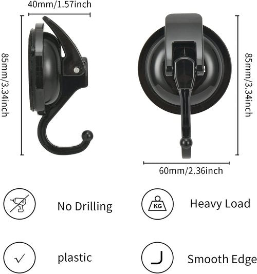 Heavy Duty Vacuum Wreath Cup Hook - Super Suction Black-Plated Design | 2 Pack for Kitchen & Bathroom