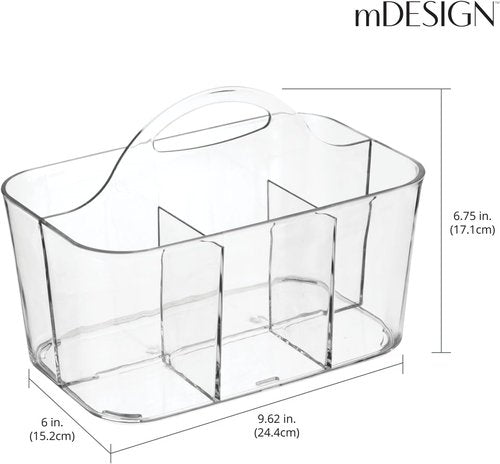 mDesign Craft Storage Organizer Caddy - Portable Tote for Art & Sewing Supplies - Clear with Handle