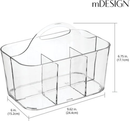 mDesign Craft Storage Organizer Caddy - Portable Tote for Art & Sewing Supplies - Clear with Handle