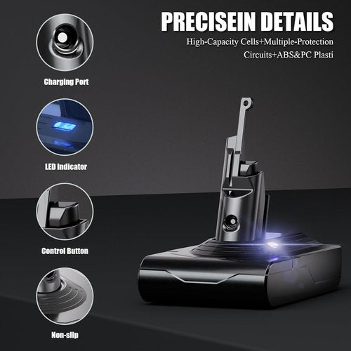 Dyson V8 Battery Replacement - Upgraded 7200mAh for Animal, Absolute, Motorhead & Fluffy Models