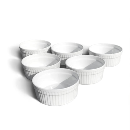 Furmaware Set of 6 Ceramic Ramekins - Non-Toxic Classic White Porcelain Custard Cups - Oven Safe Ramekins, for Baking and Serving Single Servings of Desserts, Dips, and Snacks - (6 oz)