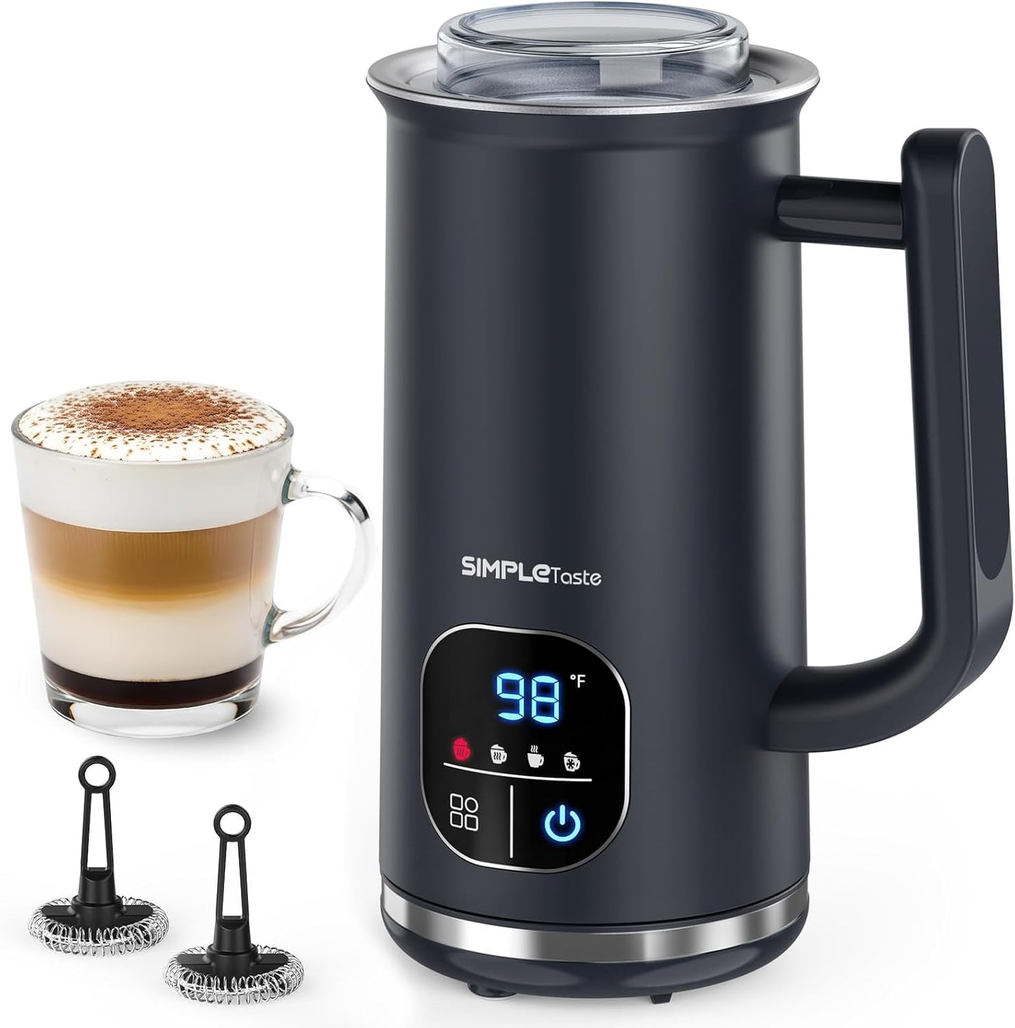 SIMPLETASTE Electric Milk Frother - 4-in-1 Touch Screen Steamer for Lattes, Cappuccinos & Macchiatos