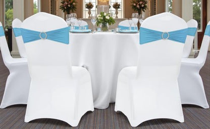 MDS Spandex Chair Sashes - Premium Stretch Covers with Buckle Slider | Universal Fit for Weddings & Events - Blue (Pack of 75)