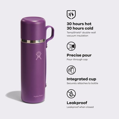 Hydro Flask Hot Flask & Cup - Insulated Stainless Steel Travel Container for Coffee & Tea, 28 Oz Birch Gray