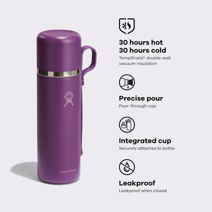 Hydro Flask Hot Flask & Cup - Insulated Stainless Steel Travel Container for Coffee & Tea, 28 Oz Birch Gray