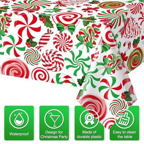 54x108 Inch Christmas Candy Cane Tablecloths 6 Pack - Red Green Holiday Decor
