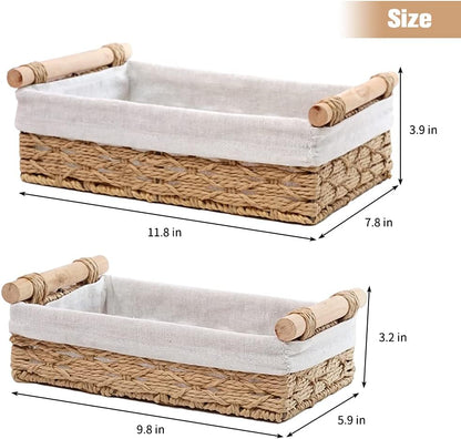Round Paper Rope Storage Basket Set by [Brand Name] - Decorative Wicker Baskets with Handles | Organize Your Space (Set of 2, Beige)
