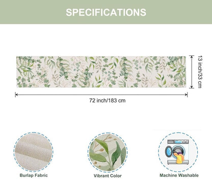 Spring Light Green Eucalyptus Table Runner 13x72in - Indoor Outdoor Decor (Variation: Light Green Eucalyptus Leaves+13"W x 72"L)