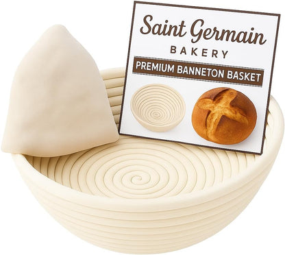 Saint Germain Bakery Premium Round Bread Banneton Basket - Ideal 9-Inch Brotform Proofing Basket with Liner