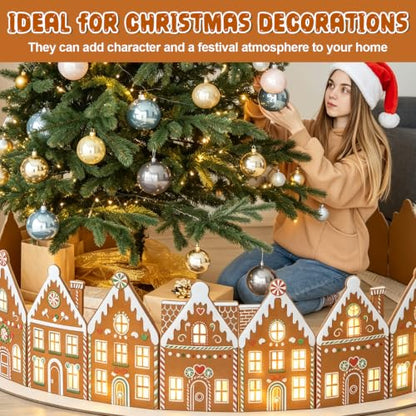 Wooden Gingerbread House Christmas Tree Collar with Lights - 30 Inch